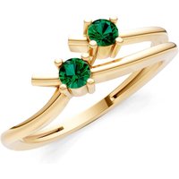 Emerald Two Stone Crossover Prong Ring in 9ct Gold