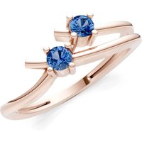 London Blue Topaz Two Stone Crossover Prong Ring in 9ct Rose Gold