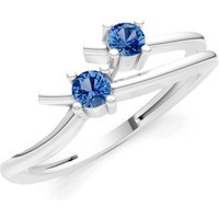 London Blue Topaz Two Stone Crossover Prong Ring in 9ct White Gold