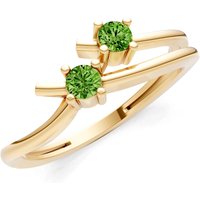 Peridot Two Stone Crossover Prong Ring in 18ct Gold