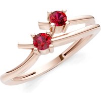 Ruby Two Stone Crossover Prong Ring in 9ct Rose Gold