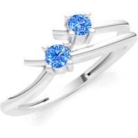 Swiss Blue Topaz Two Stone Crossover Prong Ring in 9ct White Gold