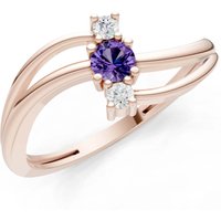 Amethyst and Diamond Bypass Cluster Accent Ring in 9ct Rose Gold