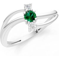 Emerald and Diamond Bypass Cluster Accent Ring in 18ct White Gold
