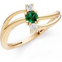 Emerald and Diamond Bypass Cluster Accent Ring in 9ct Gold