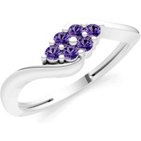 Amethyst Wave Cluster Prong Ring in 9ct White Gold
