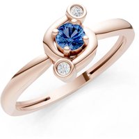 London Blue Topaz and Diamond Trinity Harmony Three Stone Stacking Ring in 9ct Rose Gold