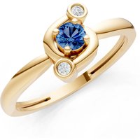 London Blue Topaz and Diamond Trinity Harmony Three Stone Stacking Ring in 18ct Gold
