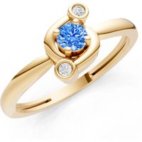 Swiss Blue Topaz and Diamond Trinity Harmony Three Stone Stacking Ring in 18ct Gold