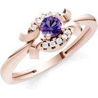 Amethyst and Diamond Luna Halo Cluster Ring in 9ct Rose Gold