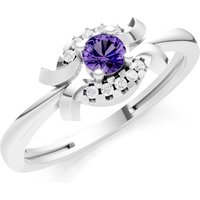 Amethyst and Diamond Luna Halo Cluster Ring in 9ct White Gold