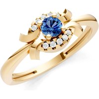 London Blue Topaz and Diamond Luna Halo Cluster Ring in 9ct Gold