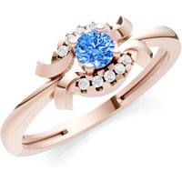 Swiss Blue Topaz and Diamond Luna Halo Cluster Ring in 9ct Rose Gold