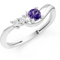 Sapphire and Diamond Three Stone Curved Accent Ring in 9ct White Gold