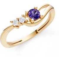 London Blue Topaz and Diamond Three Stone Curved Accent Ring in 9ct Gold