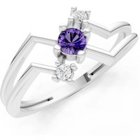 Amethyst and Diamond Geometric Stacking Ring in 9ct White Gold