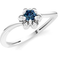 Alexandrite and Diamond Floral Cluster Accent Ring in 9ct White Gold