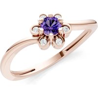 Amethyst and Diamond Floral Cluster Accent Ring in 9ct Rose Gold
