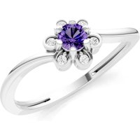 Amethyst and Diamond Floral Cluster Accent Ring in 18ct White Gold