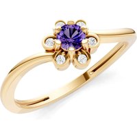 Amethyst and Diamond Floral Cluster Accent Ring in 9ct Gold