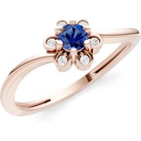 Sapphire and Diamond Floral Cluster Accent Ring in 9ct Rose Gold
