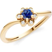 Sapphire and Diamond Floral Cluster Accent Ring in 9ct Gold