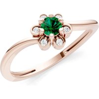 Emerald and Diamond Floral Cluster Accent Ring in 9ct Rose Gold
