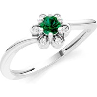 Emerald and Diamond Floral Cluster Accent Ring in 18ct White Gold