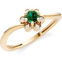 Emerald and Diamond Floral Cluster Accent Ring in 18ct Gold