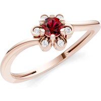 Garnet and Diamond Floral Cluster Accent Ring in 9ct Rose Gold