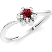 Garnet and Diamond Floral Cluster Accent Ring in 9ct White Gold
