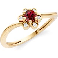 Garnet and Diamond Floral Cluster Accent Ring in 9ct Gold