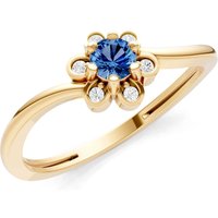 London Blue Topaz and Diamond Floral Cluster Accent Ring in 18ct Gold