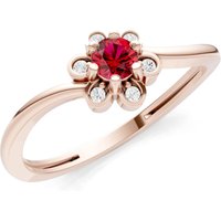 Ruby and Diamond Floral Cluster Accent Ring in 9ct Rose Gold