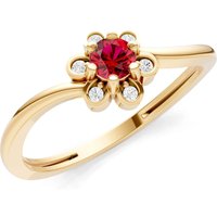 Ruby and Diamond Floral Cluster Accent Ring in 18ct Gold