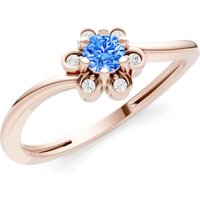 Swiss Blue Topaz and Diamond Floral Cluster Accent Ring in 9ct Rose Gold