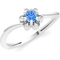 Swiss Blue Topaz and Diamond Floral Cluster Accent Ring in 9ct White Gold