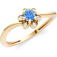 Swiss Blue Topaz and Diamond Floral Cluster Accent Ring in 18ct Gold