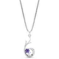 Amethyst and Diamond Floral Gemstone Swirl Pendant Necklace in 9ct White Gold