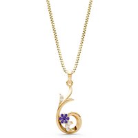 Amethyst and Diamond Floral Gemstone Swirl Pendant Necklace in 9ct Gold