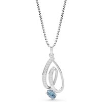Aquamarine and Diamond Gemstone Teardrop Pendant Necklace in 18ct White Gold
