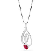 Ruby and Diamond Gemstone Teardrop Pendant Necklace in 9ct White Gold