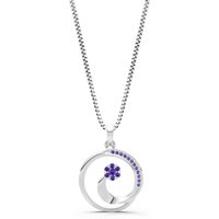 Amethyst Concentric Circle Flower Pendant Necklace in 9ct White Gold
