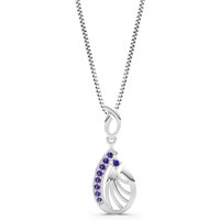 Amethyst Pear Wave Pendant Necklace in 9ct White Gold