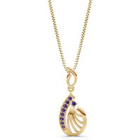 Amethyst Pear Wave Pendant Necklace in 9ct Gold