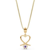 Amethyst Floral Heart Pendant Necklace in 9ct Gold