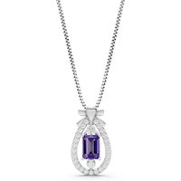 Amethyst and Diamond Ribbon Bow Pendant Necklace in 18ct White Gold