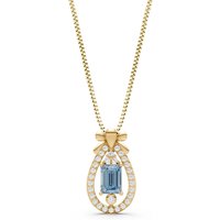 Aquamarine and Diamond Ribbon Bow Pendant Necklace in 18ct Gold