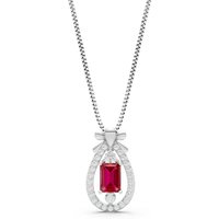 Ruby and Diamond Ribbon Bow Pendant Necklace in 18ct White Gold