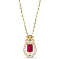 Ruby and Diamond Ribbon Bow Pendant Necklace in 18ct Gold